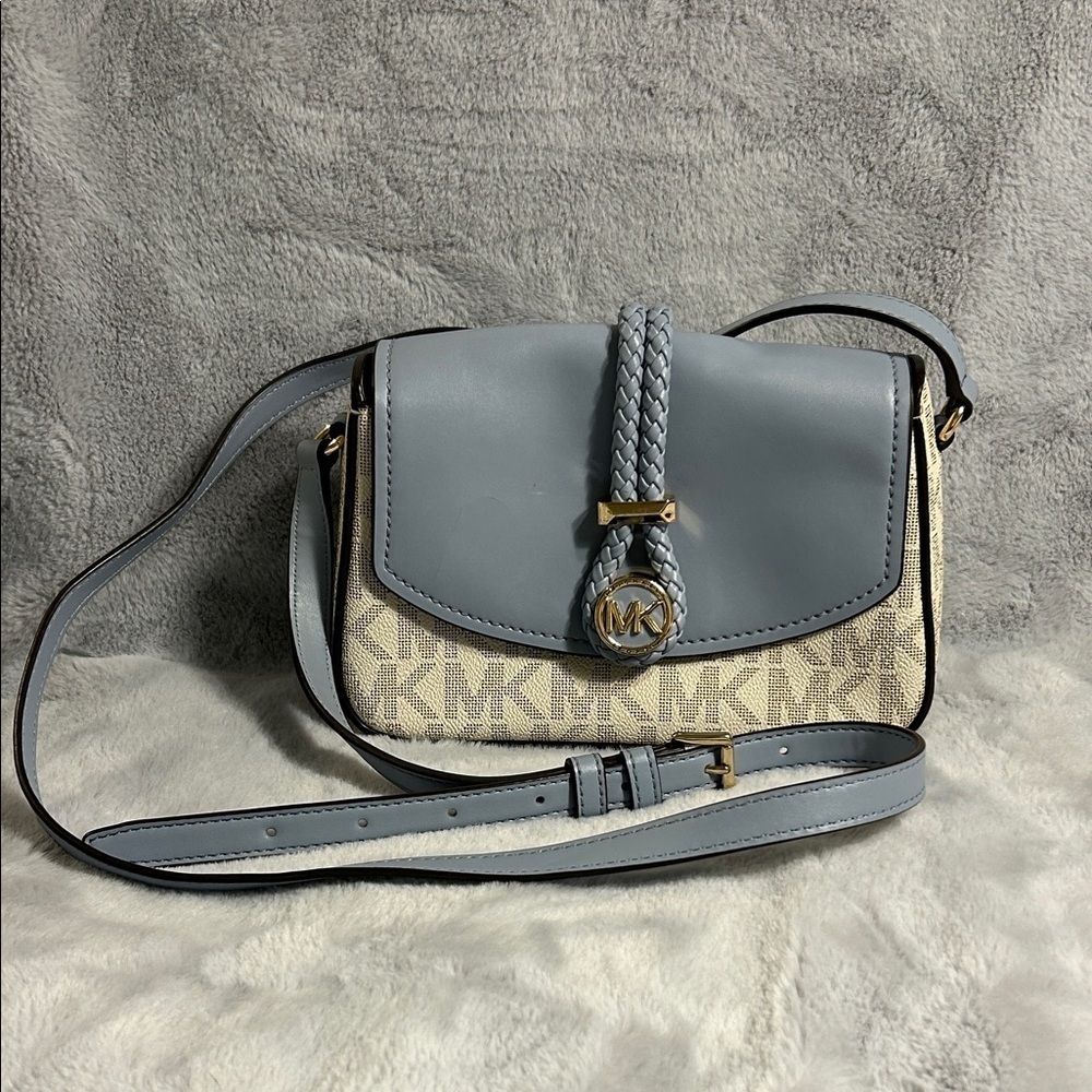Michael Kors “Lea” Pale Blue and Cream Crossbody Bag